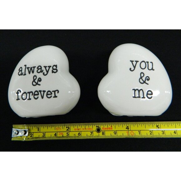 Love Cute Always & Forever Heart Shaped Ceramic Salt & Pepper Shakers Set - Picture 2 of 6